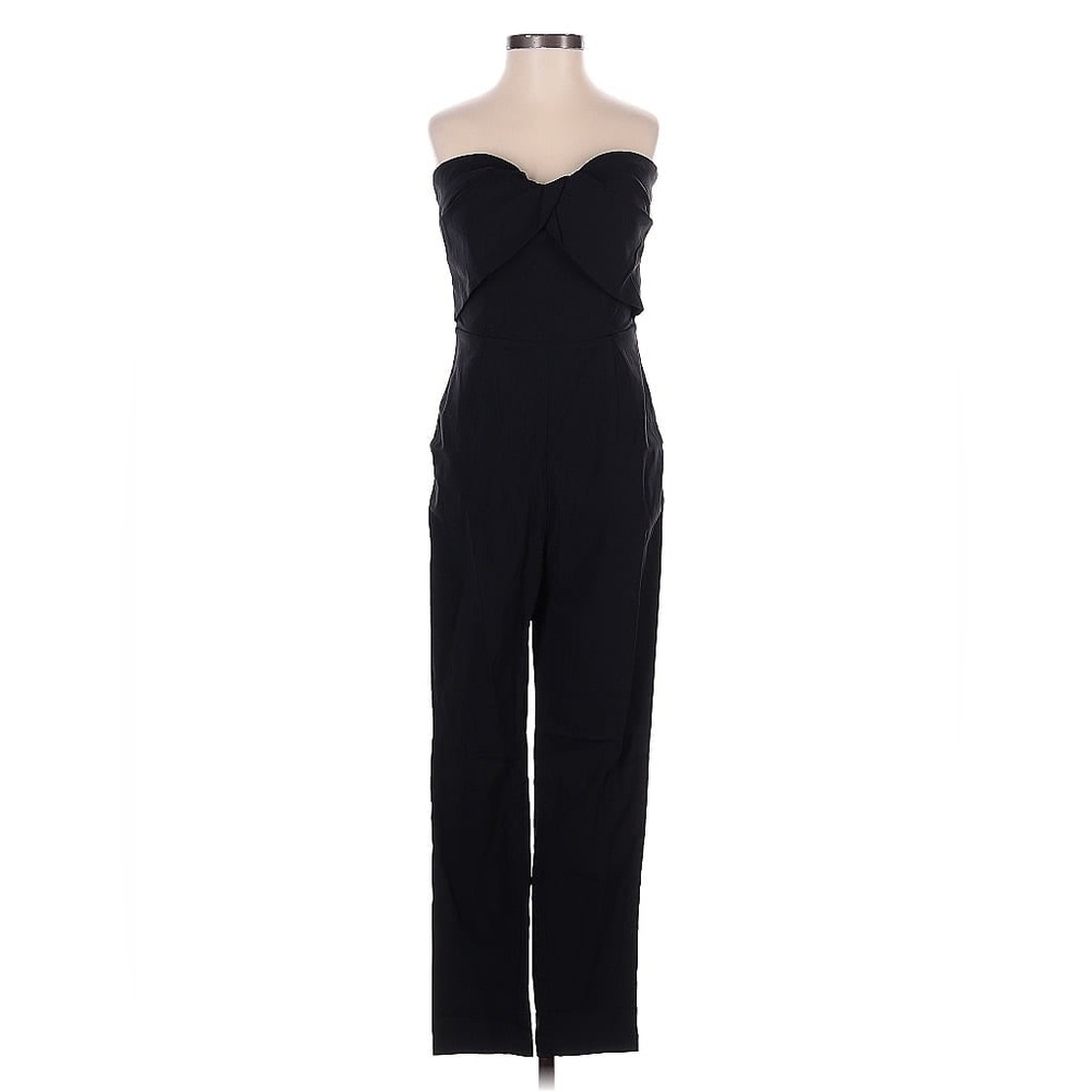 Black Strapless Jumpsuit with Double White Stripes